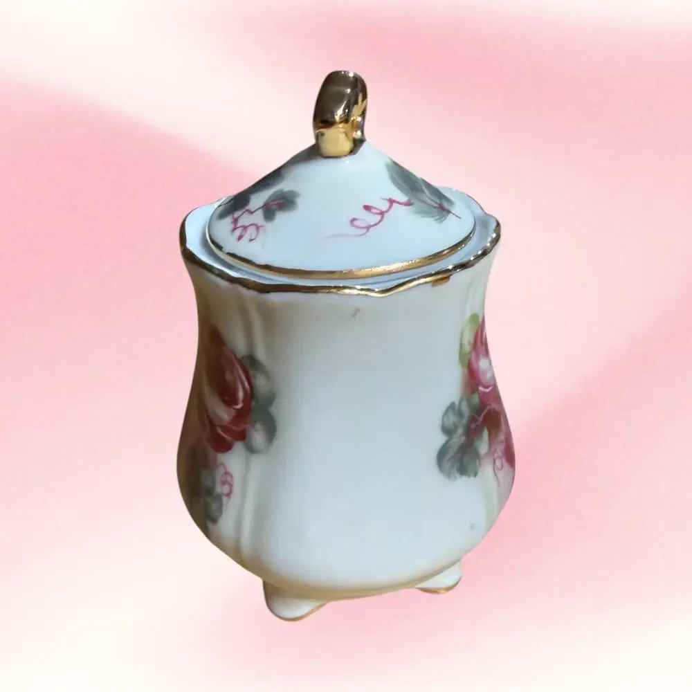 Vintage Nippon Marked Rose Creamer Sugar Bowl Set Gold Trim Grandmillennial